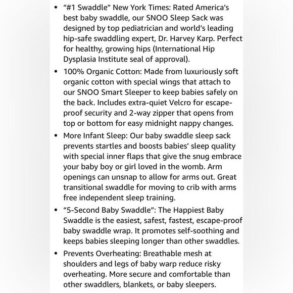 Happiest Baby Unisex Boys Girls SNOO Sleep Sack Swaddle. Large. 18-26 Lbs. - Picture 7 of 9